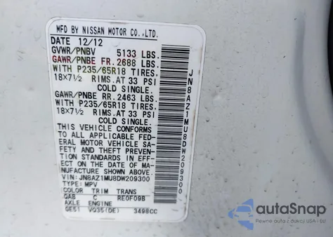 2013 Nissan Murano Sl from USA, damaged, VIN JN8AZ1MU8DW209300
